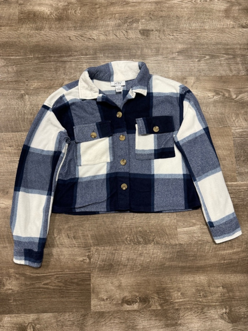 Just Polly New York Fleece Plaid Cropped Button Front Shirt Size Small